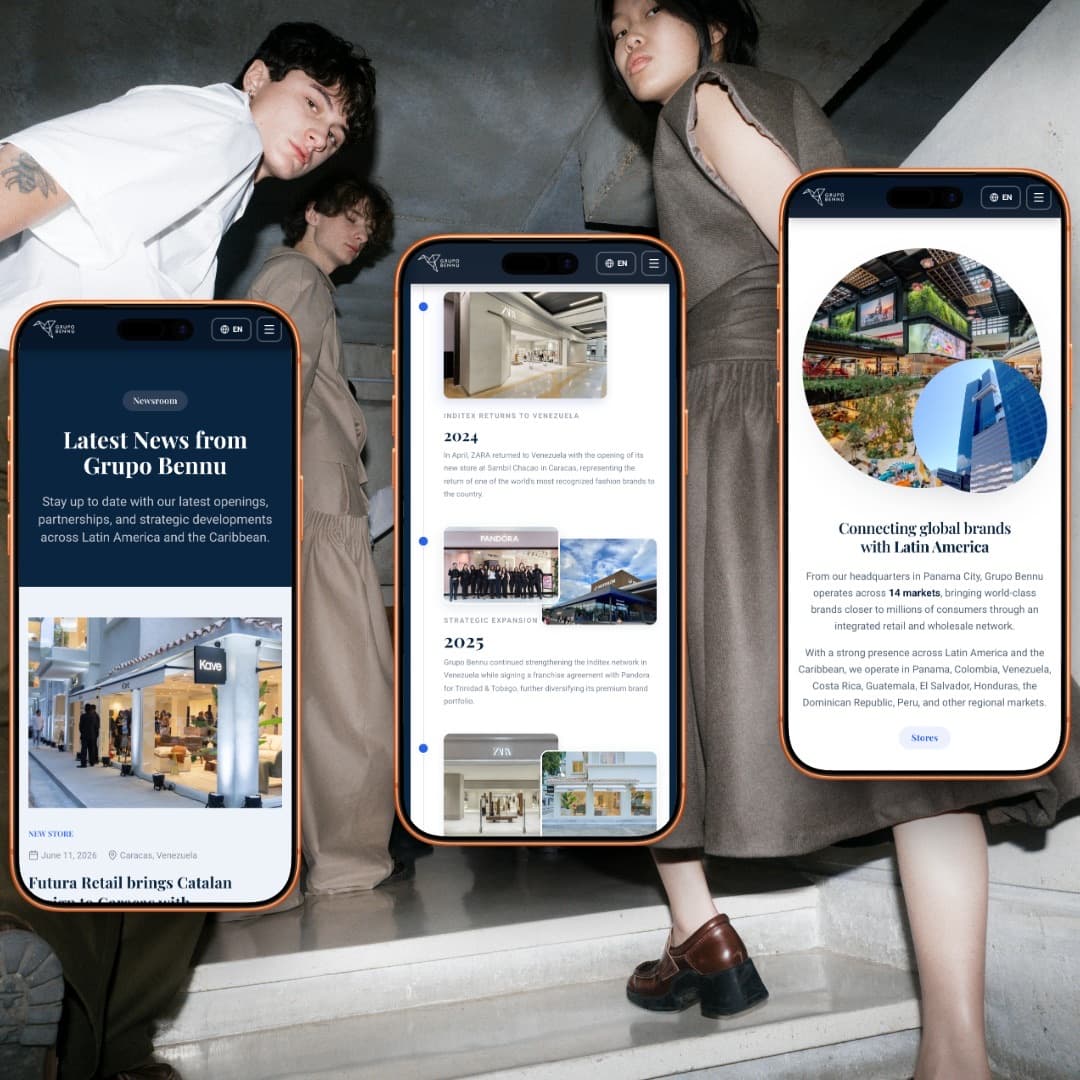 Sitio de Grupo Bennu en mockups móviles